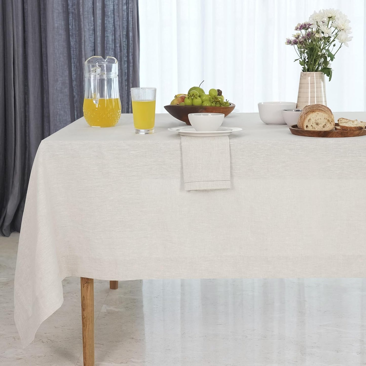 D'Moksha Homes Linen Natural Tablecloth 60 x 132 Inch - 100% Pure Linen Rectangular Tablecloth - Machine Washable Table Cloth for Summer, Fall and Halloween