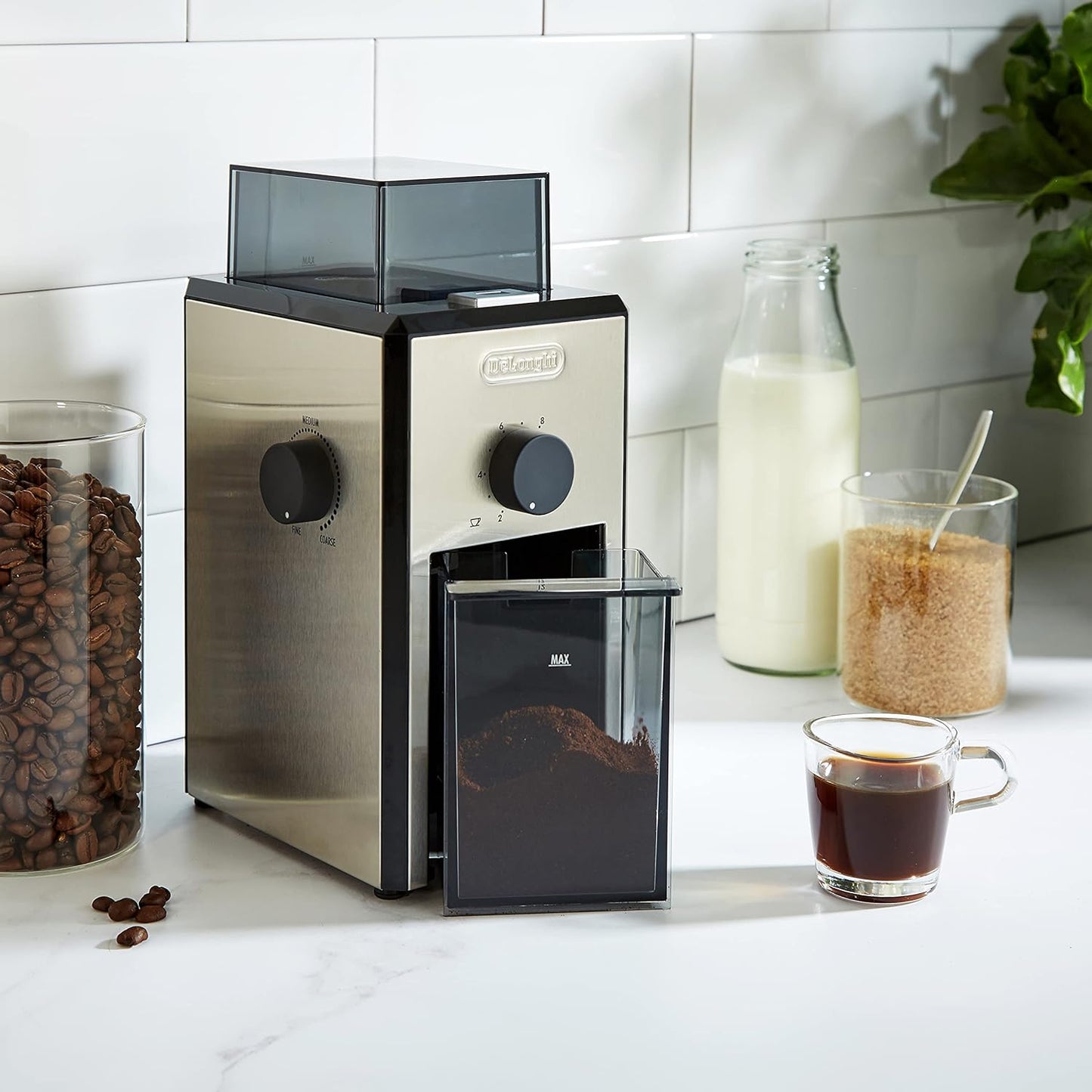 De'Longhi KG89 KG 89 Professional coffee grinder for up to 12 cups, plastic housing, silver, 110 watts