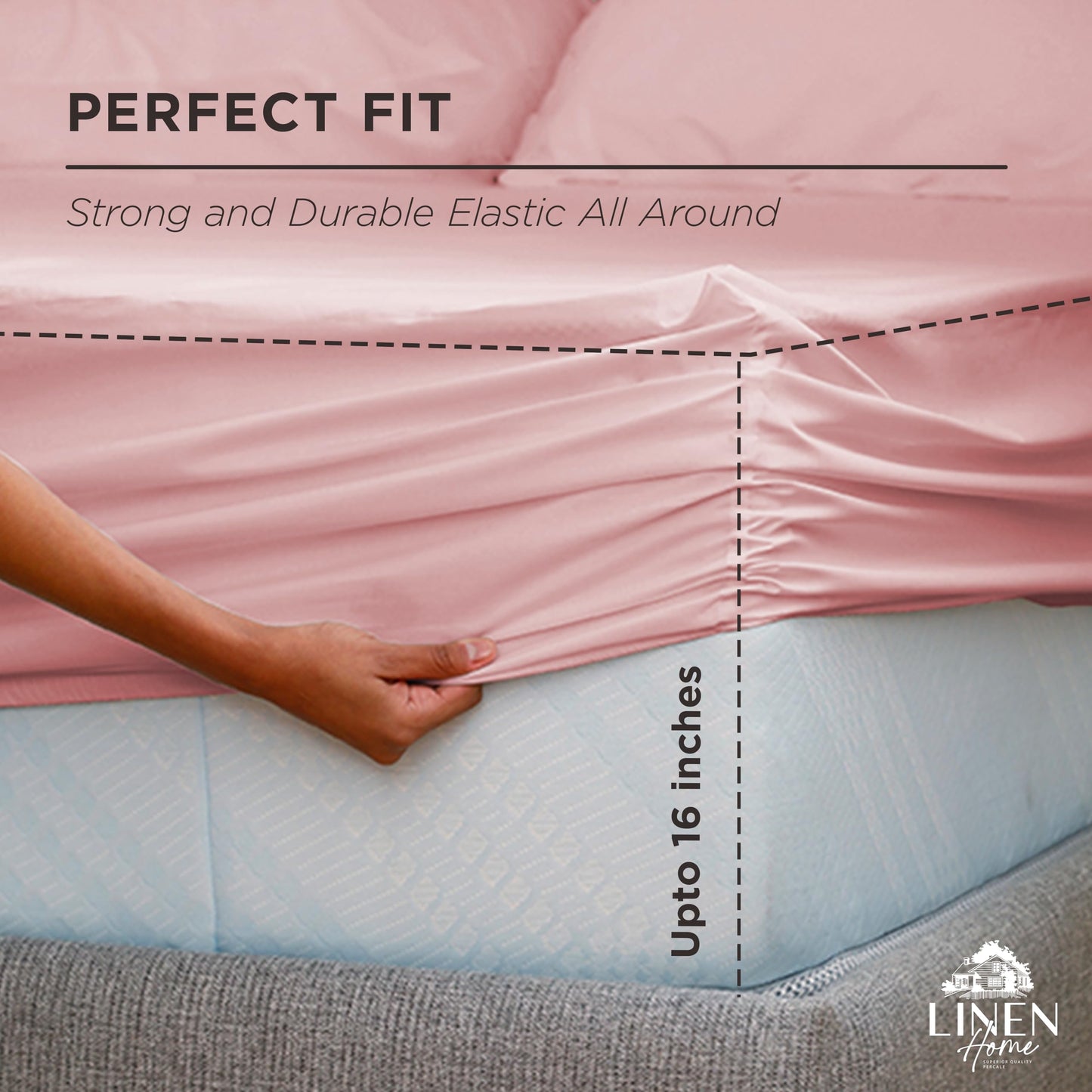 Linen Home 100% Cotton Percale Weave Fitted Sheet, Twin Size, Silver, 1 Deep Pocket Fitted Sheet, Fits Mattress Upto 16" Crisp and Cool Strong Bed Linen, 39"X75"+15"