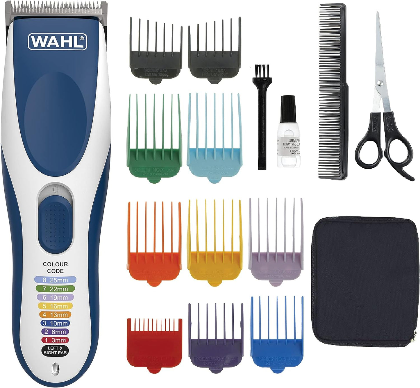 Wahl Colour Pro Cordless Clipper Kit, Soft Hairbrush Neck Duster, 12 Colour Coded Guide Combs, Hair Clippers for Men, Head Shaver, Men's Hair Clippers, Easy Home Haircutting, Family Haircuts