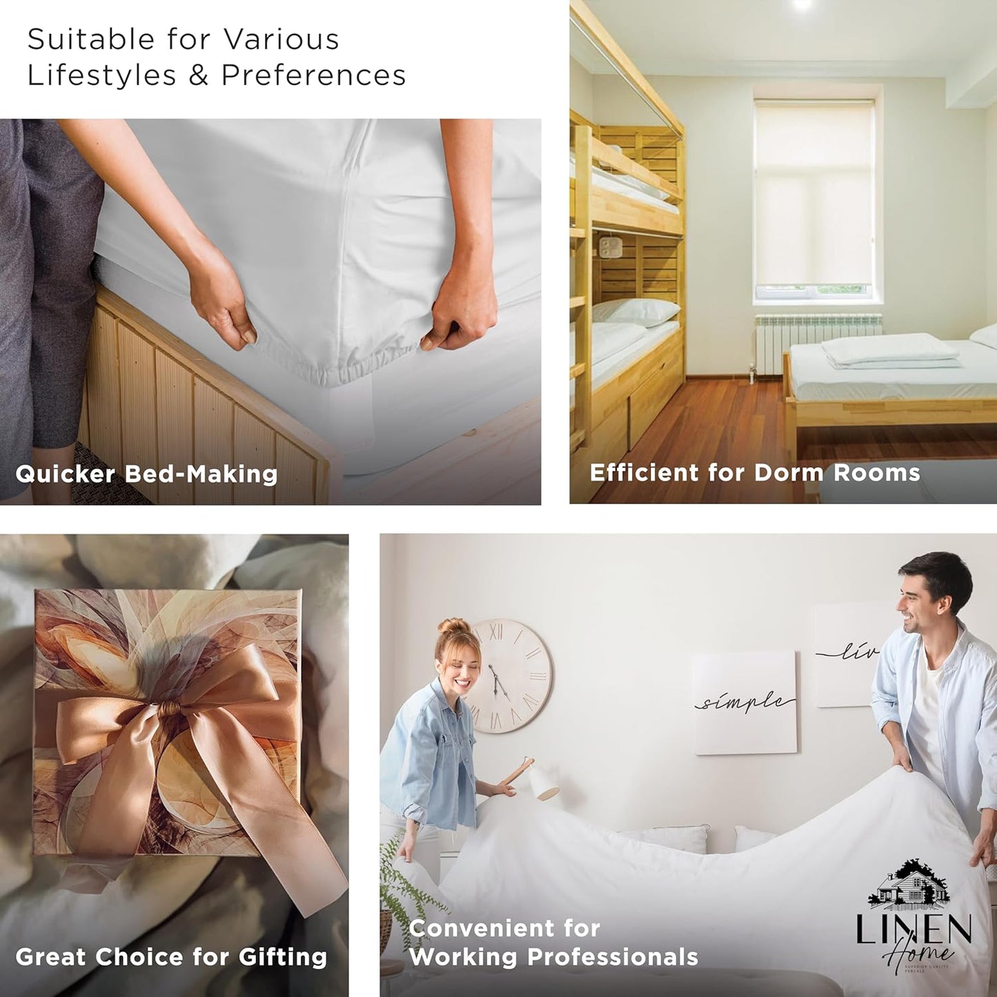 Linen Home 100% Cotton Percale Fitted Sheet Set King Size, Ivory, Deep Pocket, 3 Piece - 1 Deep Pocket Fitted Sheet and 2 Pillowcases, Crisp Cool and Strong Bed Linen