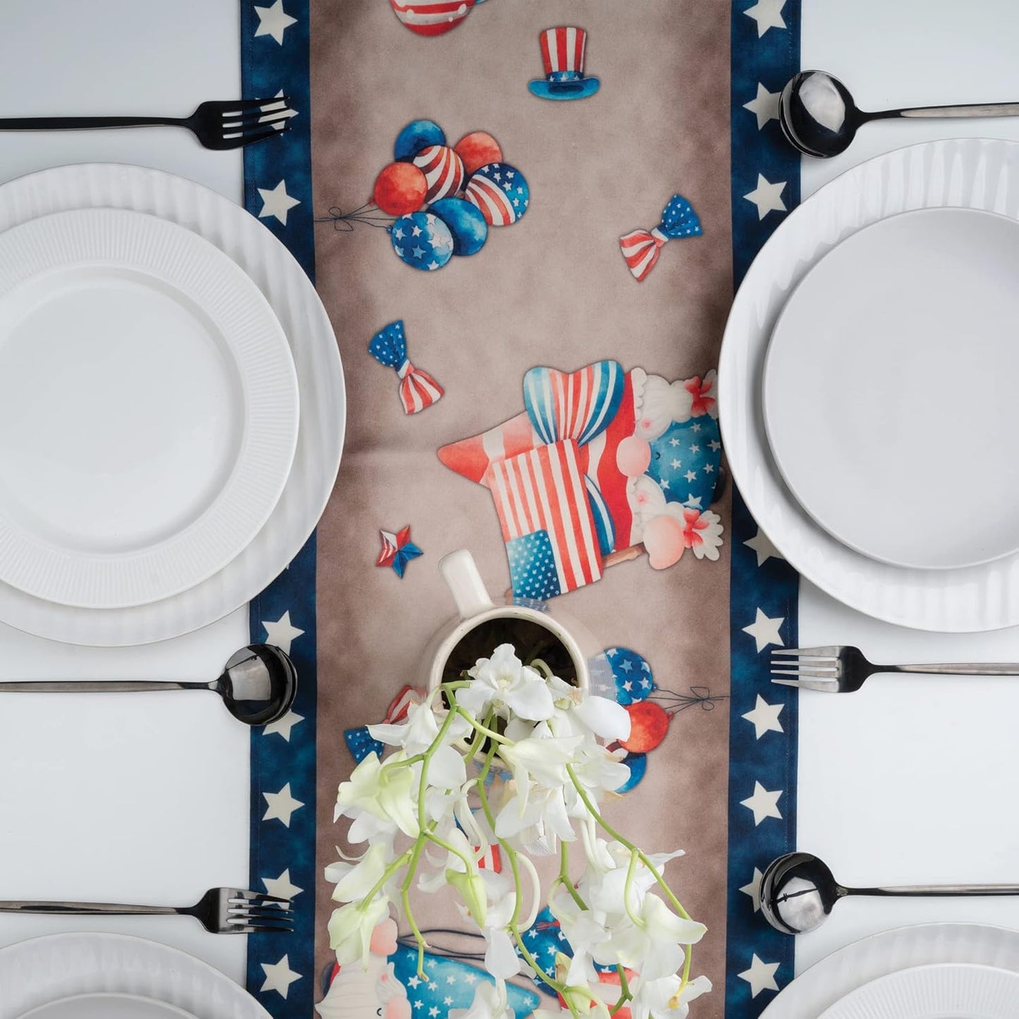 D'Moksha Homes 4th of July Table Runner 72 inches Long - Picnic Basket, Faux Linen, Fourth of July Table Runner 13 x 72 Inch, Memorial Day Decorations, Independence Day Table Runner for Home Party