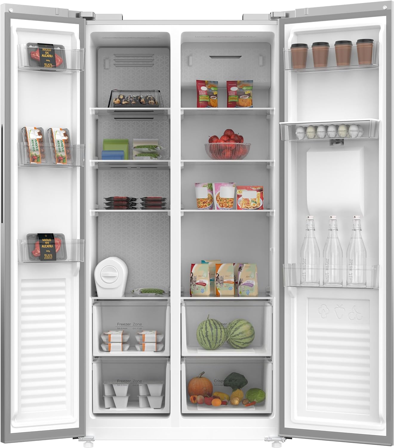KROME 600L Gross, Side By Side Refrigerator with Multi Air Flow System, Electronic Touch Temperature Control, Door Alarm, No Frost Cooling System, 10 Year Compressor Warranty, Silver- KR-SBS601SM