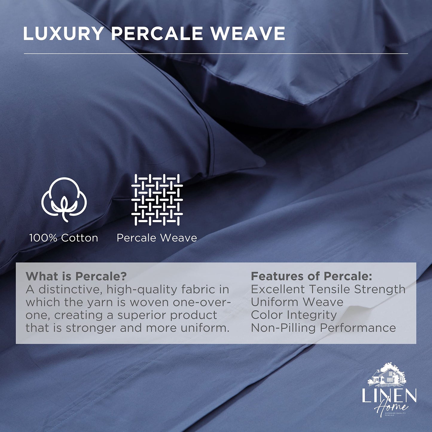 Linen Home 100% Cotton Percale 1 Flat Sheet, King Size - Crisp, Cool and Strong Bed Linen, Luxury Breathable Sheet, Baby Blue