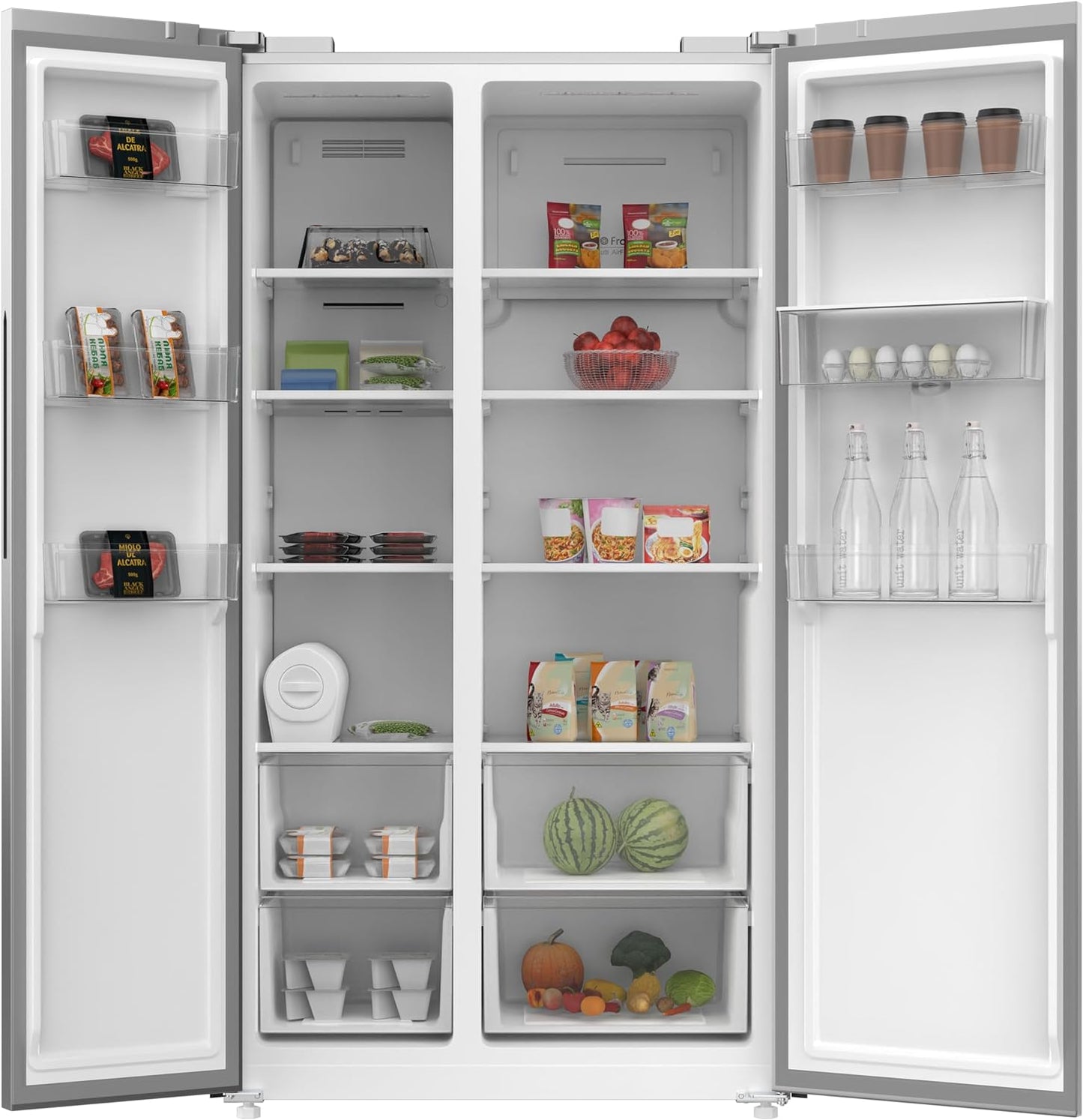 KROME 600L Gross, Side By Side Refrigerator with Multi Air Flow System, Electronic Touch Temperature Control, Door Alarm, No Frost Cooling System, 10 Year Compressor Warranty, Silver- KR-SBS601SM