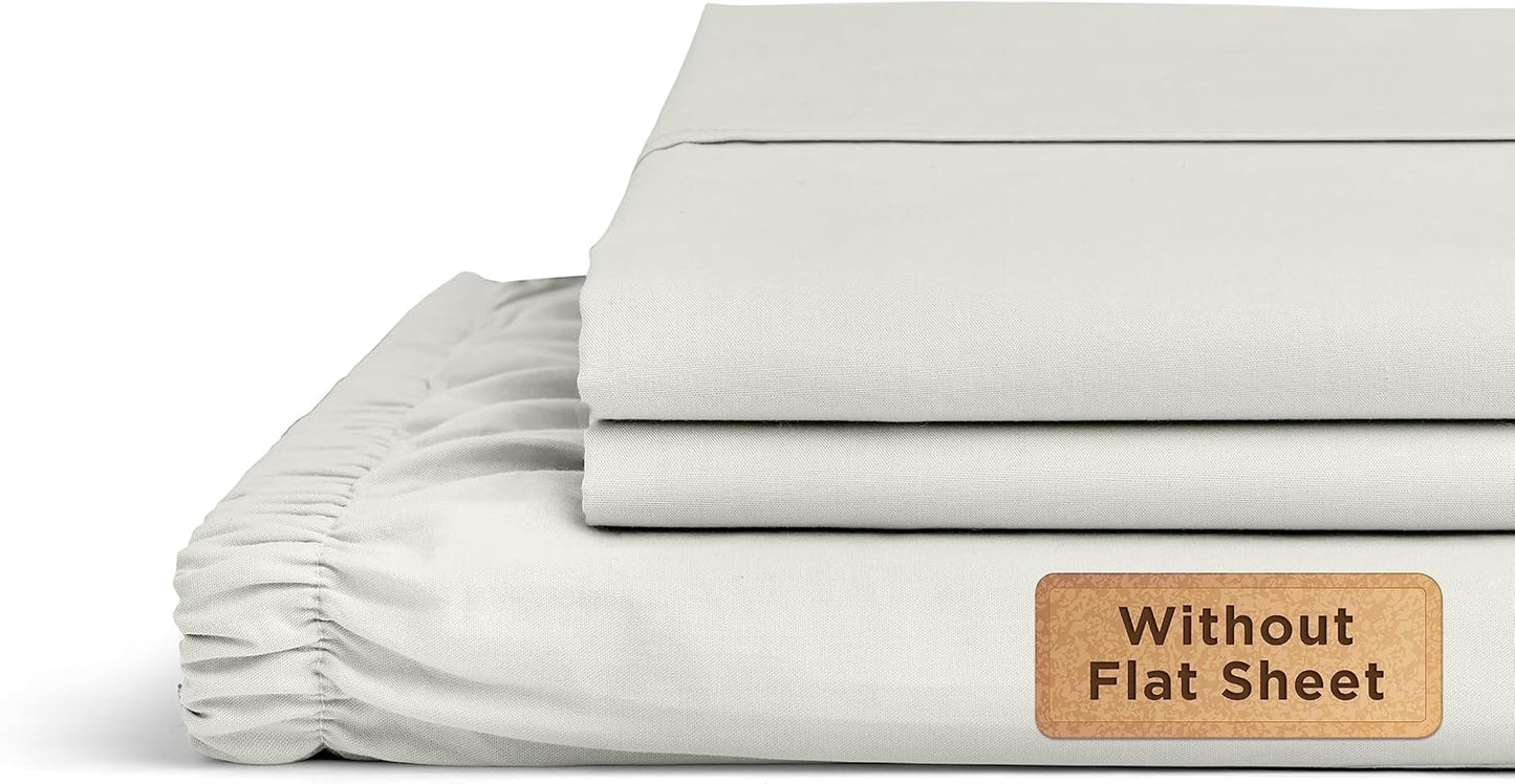 Linen Home 100% Cotton Percale Fitted Sheet Set King Size, Ivory, Deep Pocket, 3 Piece - 1 Deep Pocket Fitted Sheet and 2 Pillowcases, Crisp Cool and Strong Bed Linen