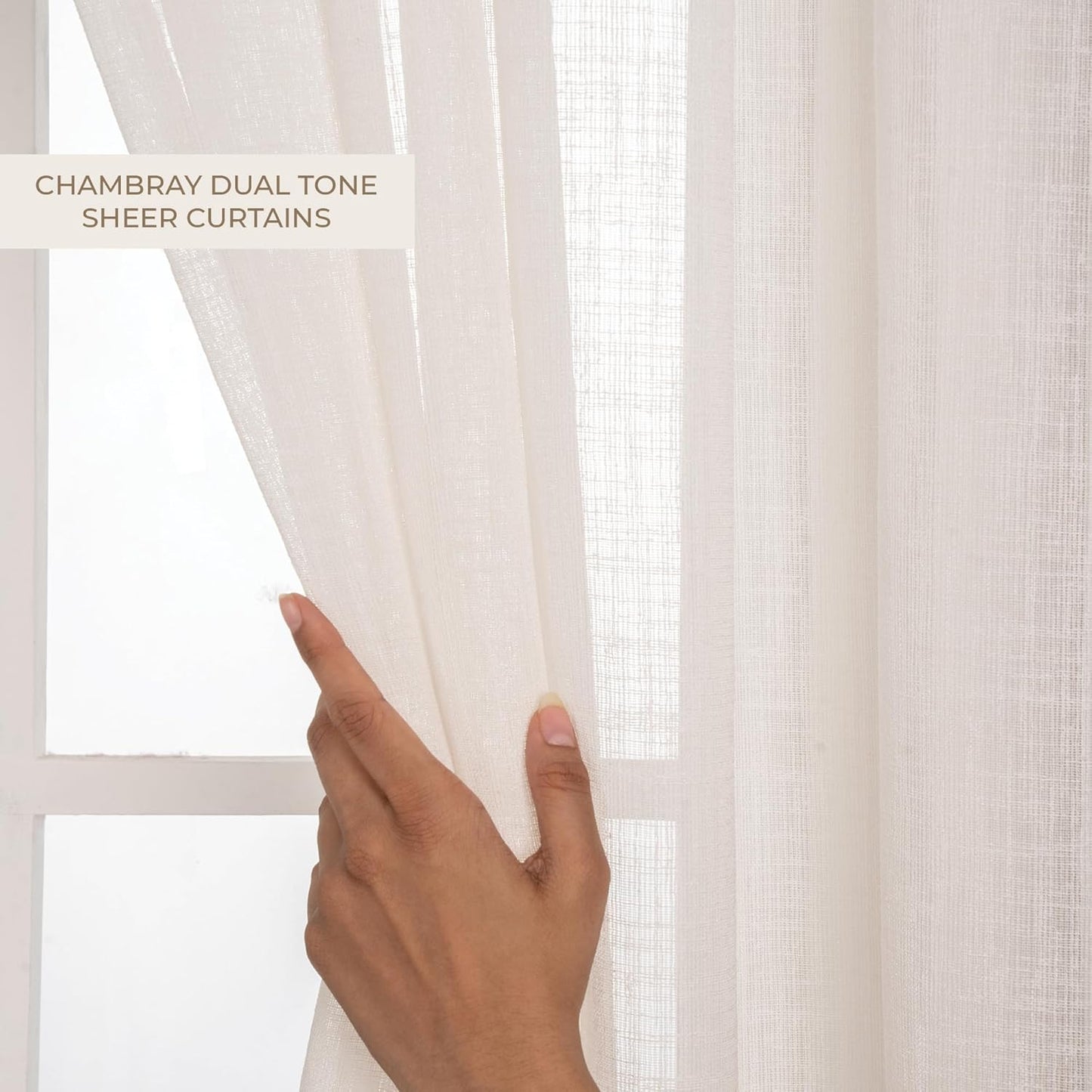 D'Moksha Homes Ivory Faux Linen Curtains 96 Inches Long - 52 x 96 Inch 2 Panels Light Filtering Rod Pocket Sheer Curtains - Recycled Fabric Faux Jute - Window Treatment for Living Room, Bedroom