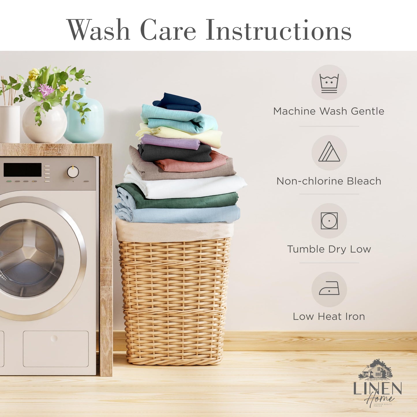 Linen Home Washed Cotton Percale Queen Sheet Set, Navy Blue, Preshrunk, 4 Pieces Sets - 1 Flat, 1 Deep Pocket Fitted Sheet & 2 Envelope Closure Pillowcases, Soft, Cool and Comfortable Bed Linen