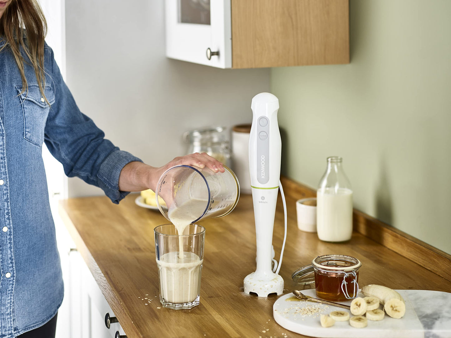 KENWOOD Hand Blender Metal Wand 600W Stick with Graduated Beaker, Turbo Function, Removable for Easy Cleaning HBM02.001WH White/Silver