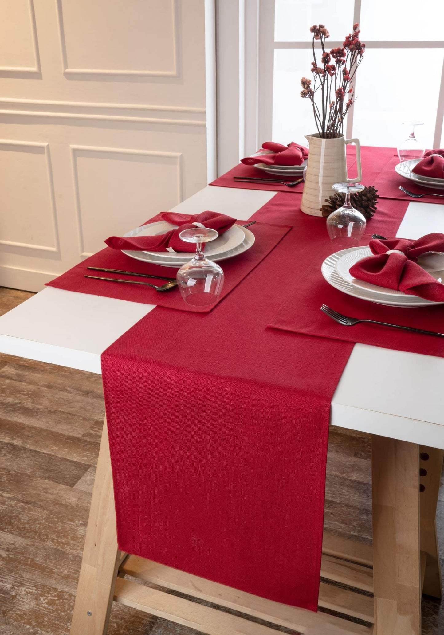 D'Moksha Homes Charcoal Grey Table Runner 13 x 72 Inch - Faux Linen Table Runner 72 Inches Long - Wrinkle Resistant, Machine Washable for Fall, Halloween - 100% Recycled Fabric