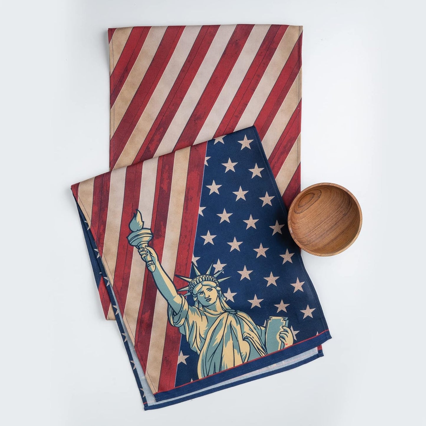 D'Moksha Homes 4th of July Table Runner 36 inches Long - Statue of Liberty, Faux Linen, Fourth of July Table Runner 13 x 36 Inch, Americana Flag Table Runner, Memorial Day Table Runner for Home Party