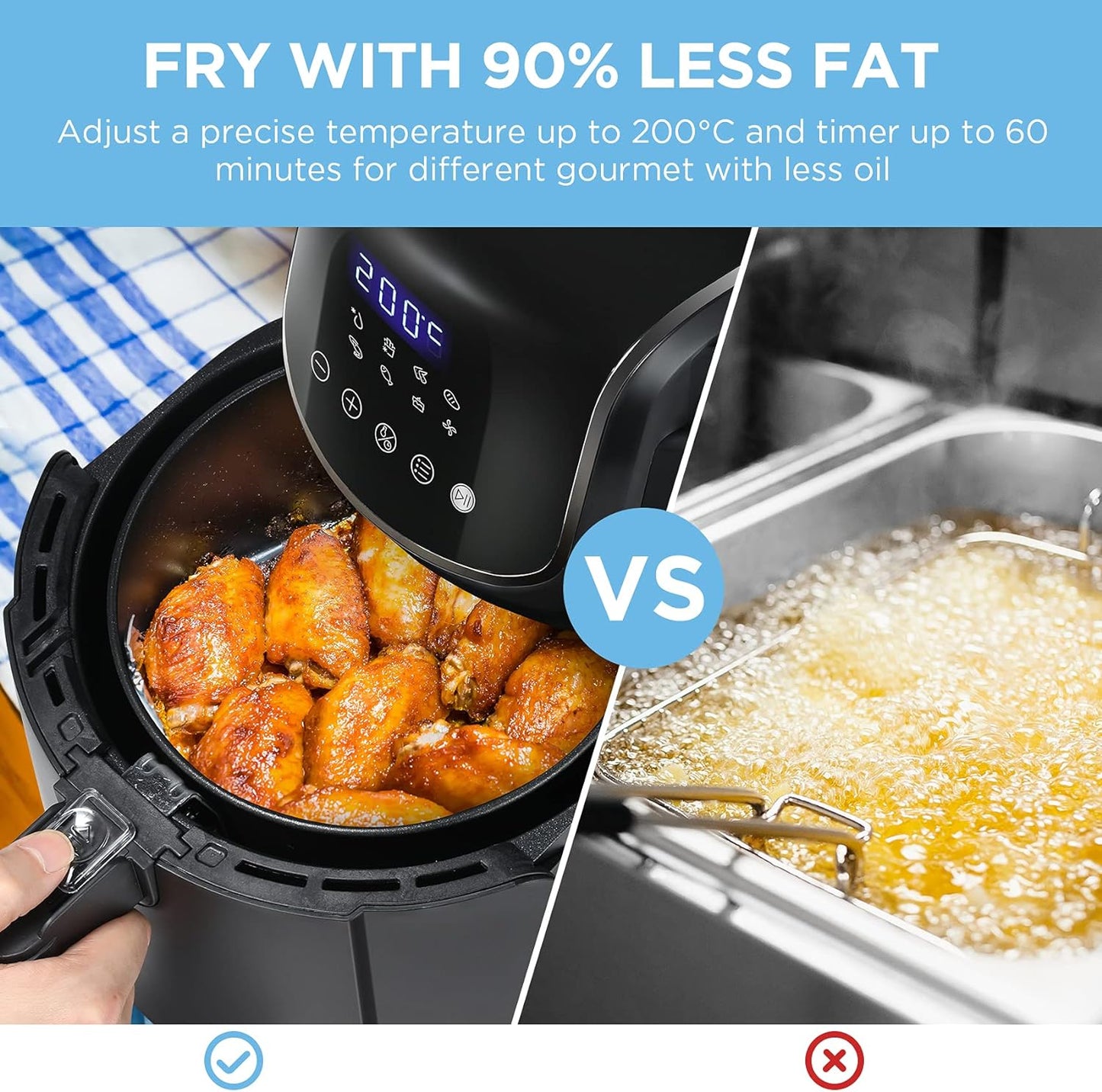 Midea 7.3L Extra Large Digital Air Fryer 1500W with Large See-Through Window, Dual Frying Functions, 8 Functions with Digital Panel, Dual Cyclone Rapid Hot Technology, Largest Oil Less Fryer, MFCY75A2