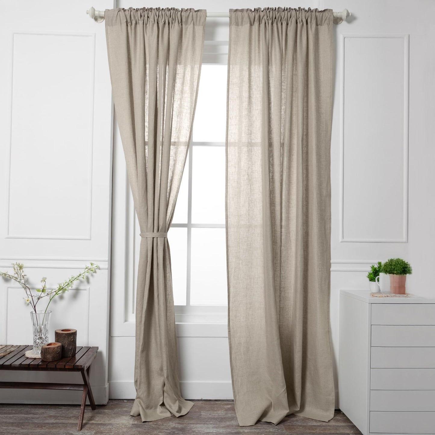 D'Moksha Homes Black Linen Curtain 84 Inch - Light Filtering Rod Pocket Curtain 52 x 84 Inch 1 Panel - 100% Pure Linen European Flax Window Treatment for Living Room, Bedroom