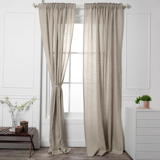D'Moksha Homes European Flax Linen Curtain Black - 52 x 63 Inch Light Filtering Rod Pocket Curtain 63 Inch 1 Panel - 100% Pure Linen Window Treatment for Living Room, Bedroom
