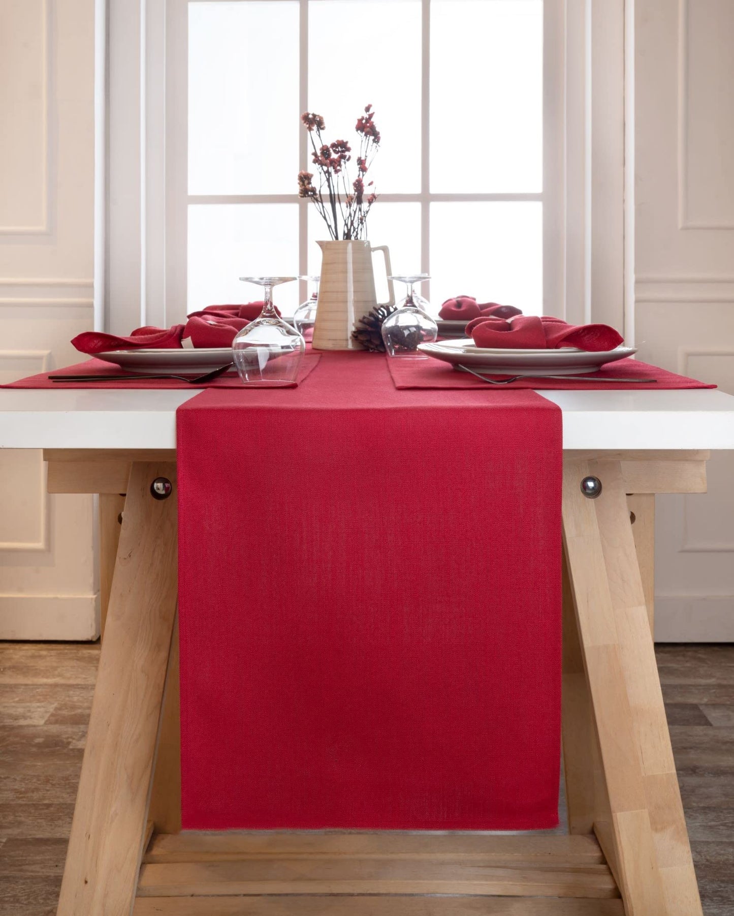 D'Moksha Homes Charcoal Grey Table Runner 13 x 72 Inch - Faux Linen Table Runner 72 Inches Long - Wrinkle Resistant, Machine Washable for Fall, Halloween - 100% Recycled Fabric