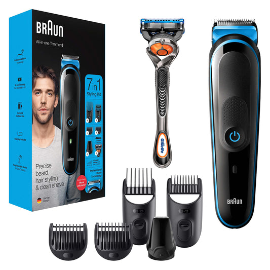 Braun Mgk 3245 All-In-One Trimmer 7-In-1 Beard Trimmer, Hair Clipper, Detail Trimmer, Rechargeable, With Gillette Proglide Razor, Blackblue