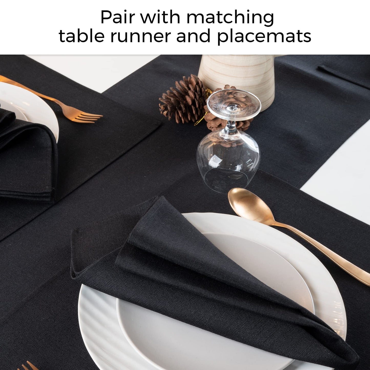 D'Moksha Homes Cloth Napkins 20 x 20 Inch Set of 4 - Premium Faux Linen Black Napkins - Wrinkle Resistant, Machine Washable Cloth - 100% Recycled Fabric Soft & Durable for Fall, Halloween