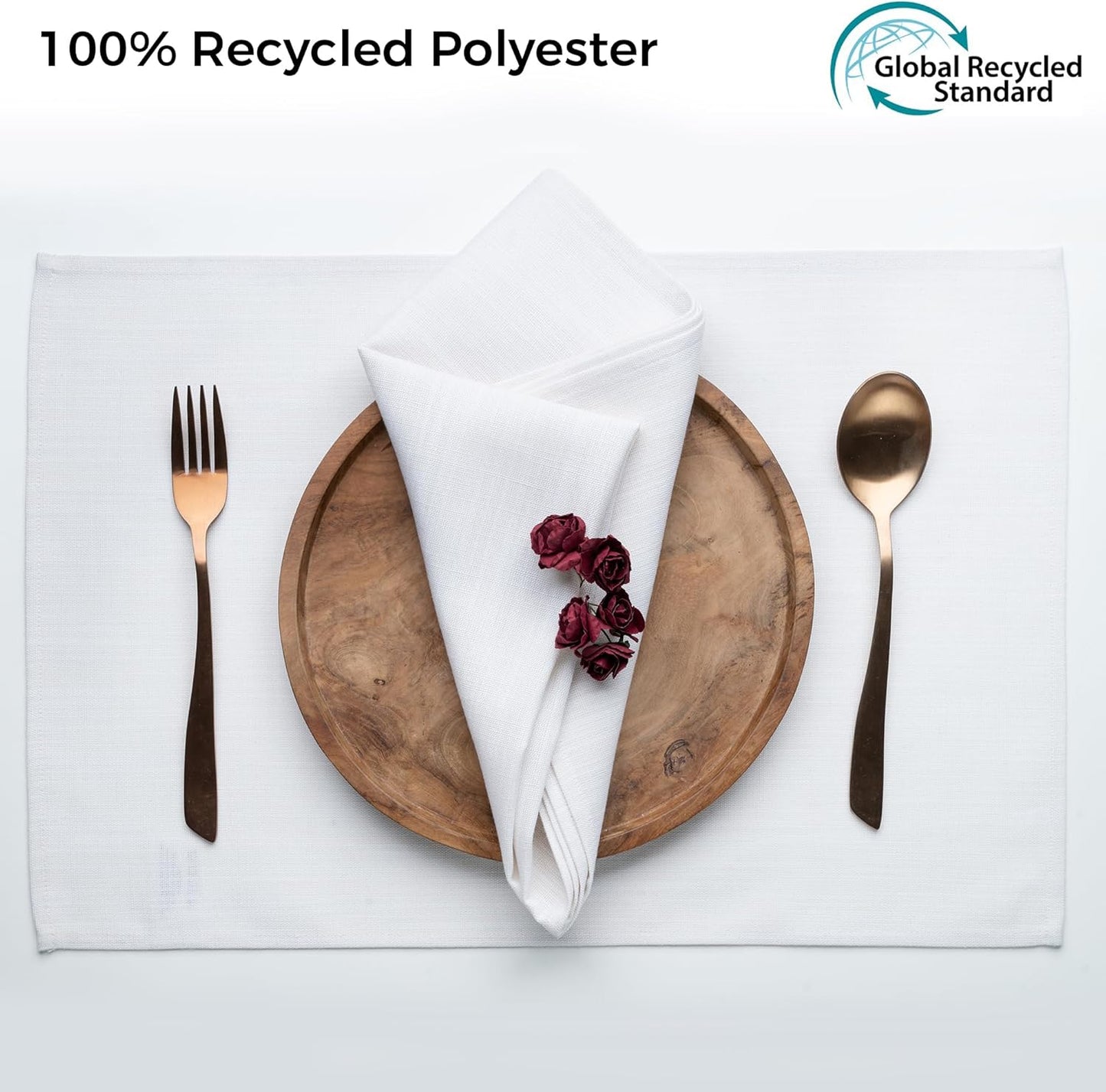 D'Moksha Homes Linen Placemats Set of 4 - Faux Linen Chambray Cream and White Placemats 13 x 18 Inch - Wrinkle Resistant, Machine Washable Cloth - 100% Recycled Fabric Table Mats for Fall, Halloween