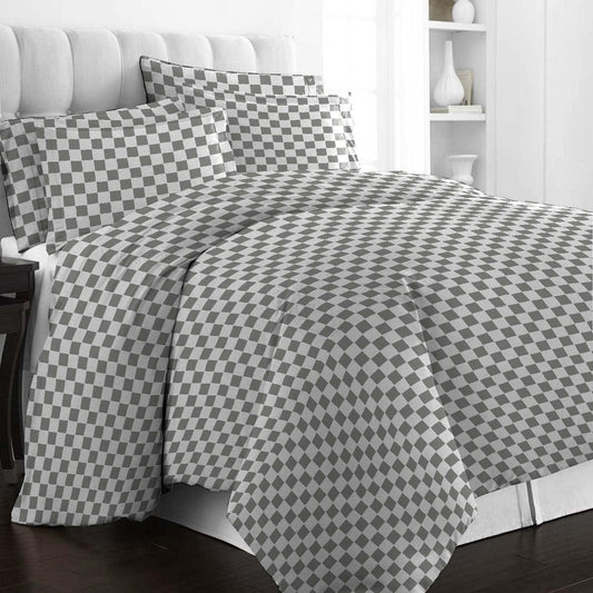 Pizuna Cotton Grey Smart Plaid Duvet Cover Full Size, 400 Thread Count Long Staple Cotton Quilt Cover Full, Sateen Full Duvet Covers with Button Closure (100% Cotton Full Size Bedding Set)