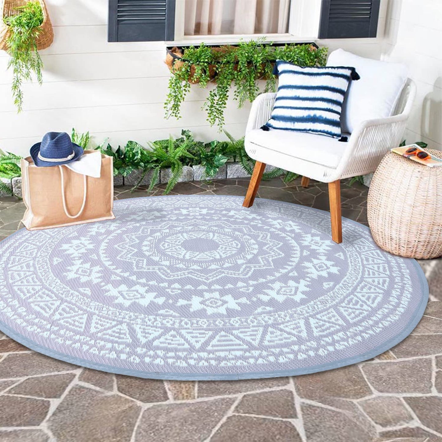 Lavish Touch Plastic Rug Indoor Outdoor Waterproof, Washable, Reversible, for Deck, Porch, Patio, Balcony and RV Camping Rug