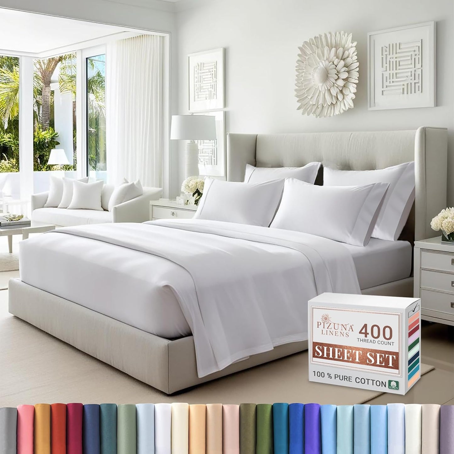 100% Cotton Sheets Full Size, Luxurious 400 Thread Count Long Staple Cotton Sateen Sheets with 15inch Deep Pocket (Combed Silver Sheet Full)