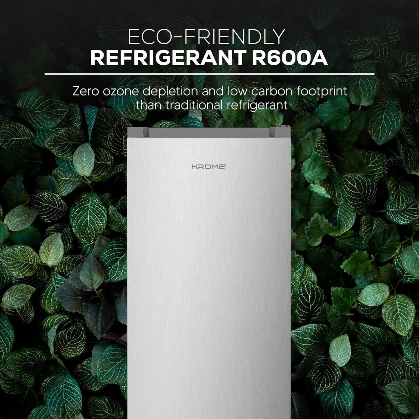 KROME 60L Gross, Single Door Compact Refrigerator, Energy Class A+, Reversible Door, Mini Fridge Suitable for Kitchen, Bedroom Office & Minibar, INOX Color, 5 Year Compressor Warranty- KR-RDC60H