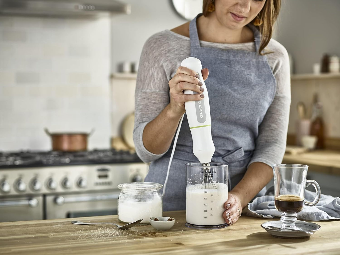 KENWOOD Hand Blender Metal Wand 600W Stick with Graduated Beaker, Turbo Function, Removable for Easy Cleaning HBM02.001WH White/Silver