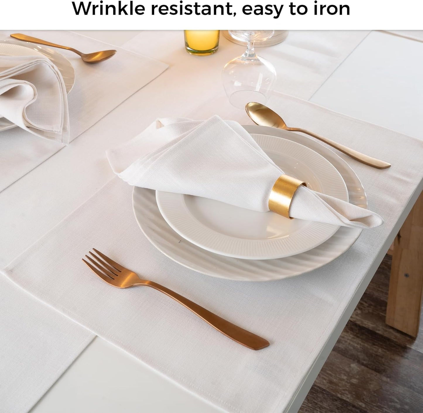 D'Moksha Homes Linen Placemats Set of 4 - Faux Linen Chambray Cream and White Placemats 13 x 18 Inch - Wrinkle Resistant, Machine Washable Cloth - 100% Recycled Fabric Table Mats for Fall, Halloween