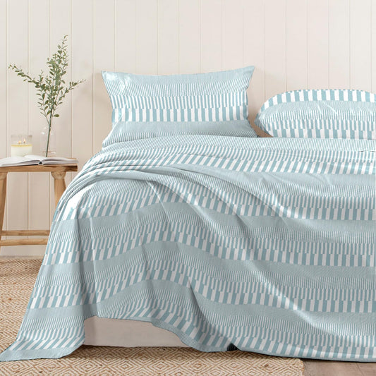 Pizuna Pure 100% Cotton Flat Sheets Only King Grey Cascade Stripe (1 PC), Luxurious 400 Thread Count Long Staple Cotton Sateen with 4" Hem (Combed King Flat Sheet Only Cotton)