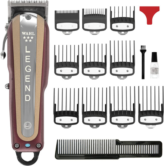 WAHL 5 Star Cordless Legend, Professional Hair Clippers, Pro Haircutting Kit, Adjustable Taper Lever, Crunch Blade, Wedge Blades, Cordless, Barbers Supplies, Red