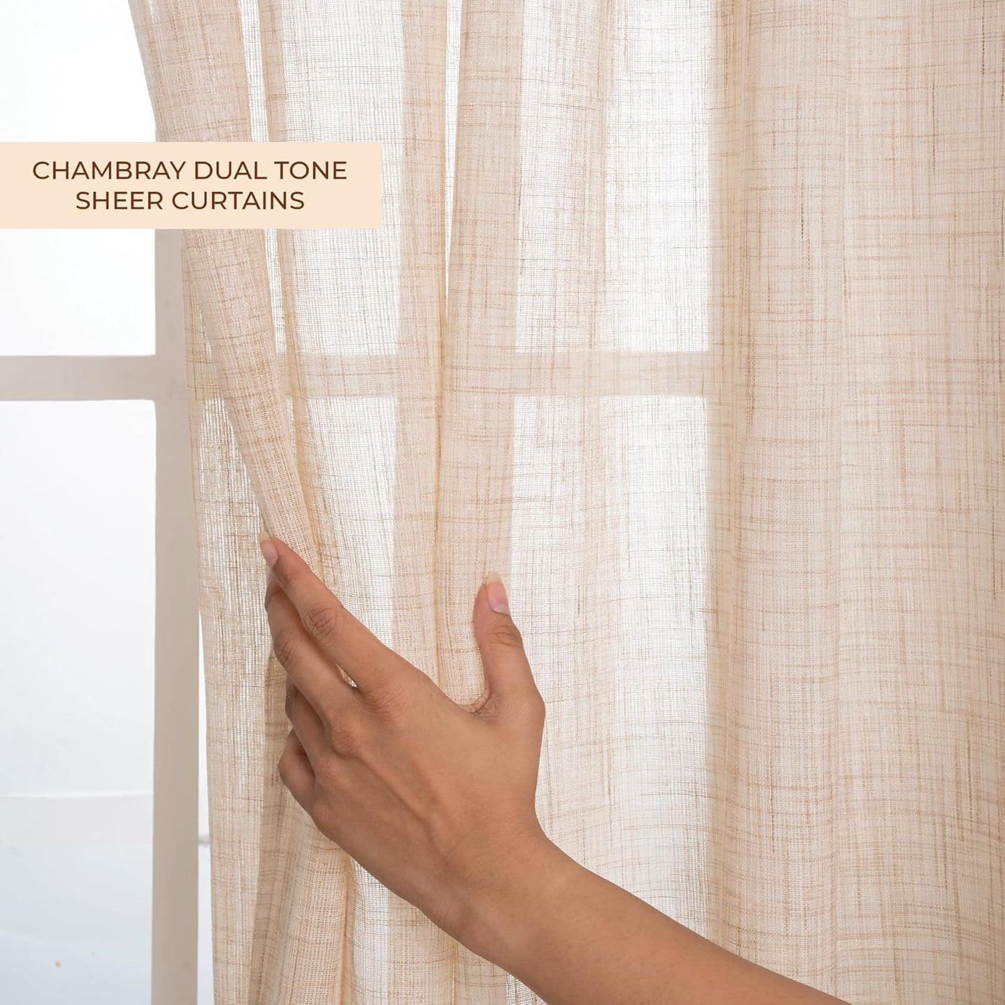 D'Moksha Homes White and Grey Faux Linen Curtains 63 Inches Long - 52 x 63 Inch 2 Panels Light Filtering Rod Pocket Sheer Curtains - Recycled Fabric Faux Jute - Window Treatment for Living Room