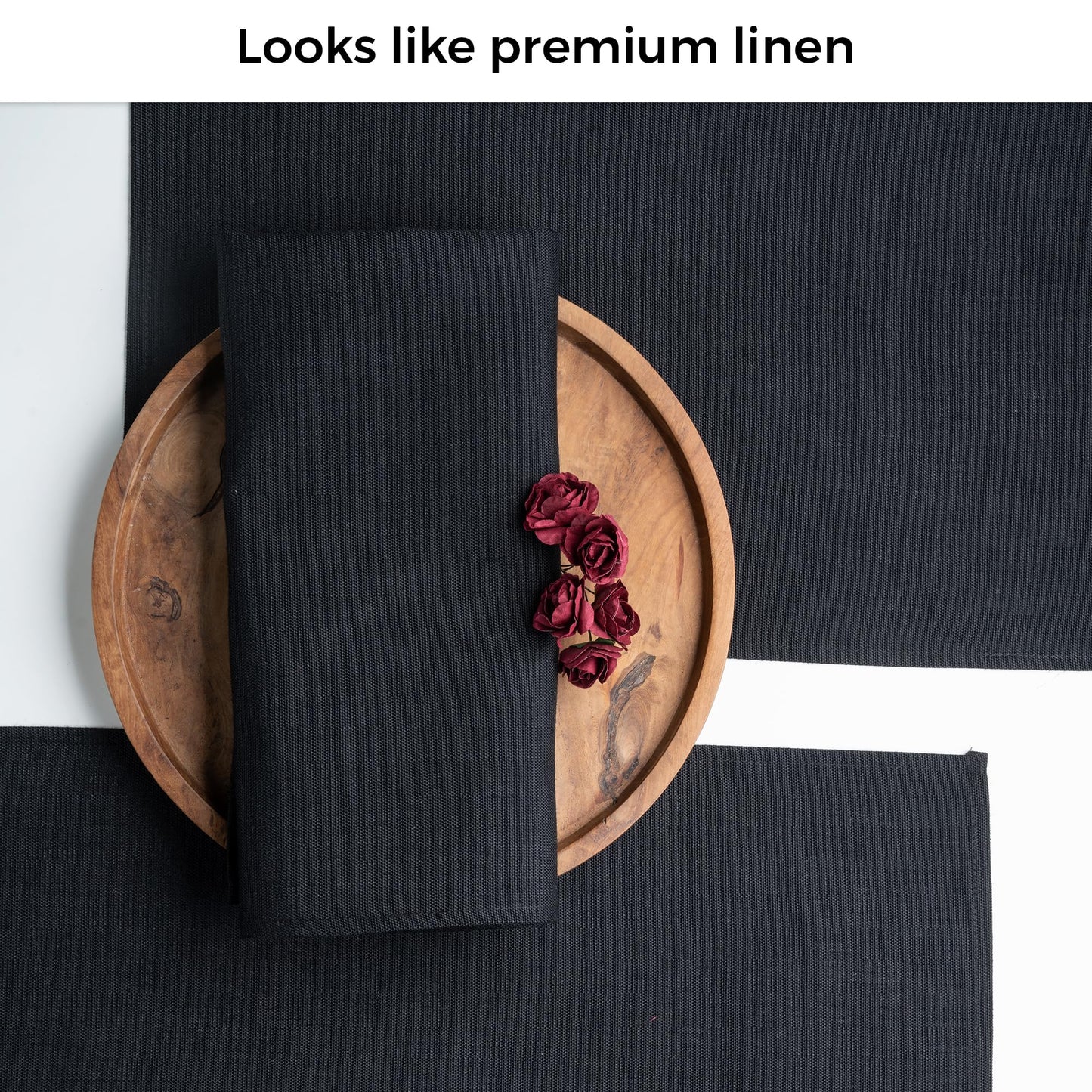 D'Moksha Homes Cloth Napkins 20 x 20 Inch Set of 4 - Premium Faux Linen Black Napkins - Wrinkle Resistant, Machine Washable Cloth - 100% Recycled Fabric Soft & Durable for Fall, Halloween