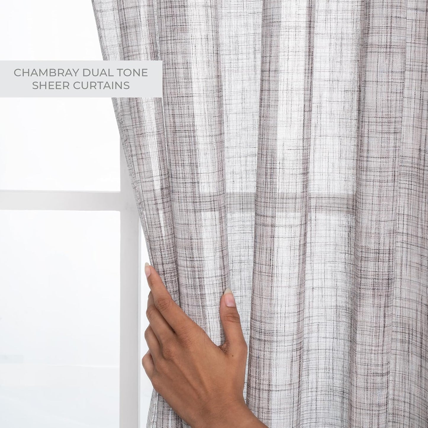 D'Moksha Homes White and Grey Faux Linen Curtains 63 Inches Long - 52 x 63 Inch 2 Panels Light Filtering Rod Pocket Sheer Curtains - Recycled Fabric Faux Jute - Window Treatment for Living Room