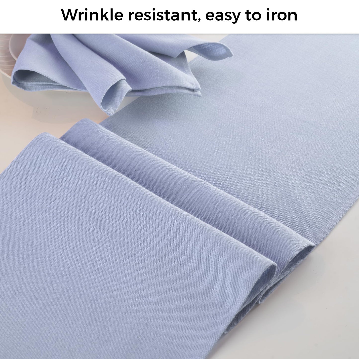D'Moksha Homes Light Blue Table Runner 13 x 90 Inch - Faux Linen Dining Table Runner 90 Inches Long - Wrinkle Resistant, Machine Washable for Fall, Halloween - 100% Recycled Fabric
