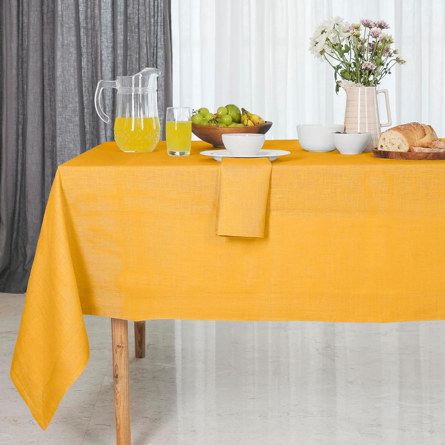 D'Moksha Homes Linen Natural Tablecloth 60 x 132 Inch - 100% Pure Linen Rectangular Tablecloth - Machine Washable Table Cloth for Summer, Fall and Halloween