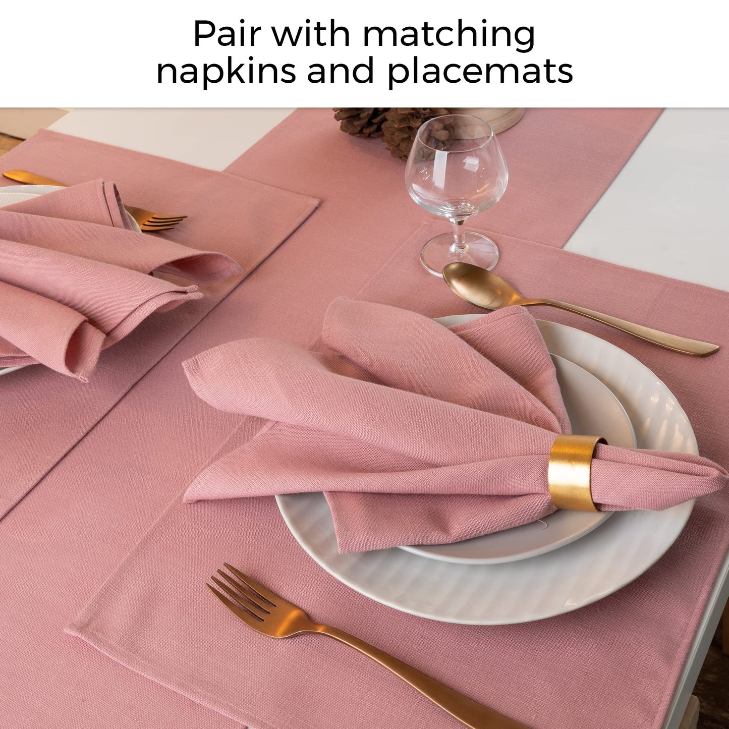 D'Moksha Homes Chambray Cream and White Table Runner 13 x 36 Inch - Faux Linen Table Runner - Wrinkle Resistant, Machine Washable Ideal for Coffee Tables, Fall, Halloween - 100% Recycled Fabric