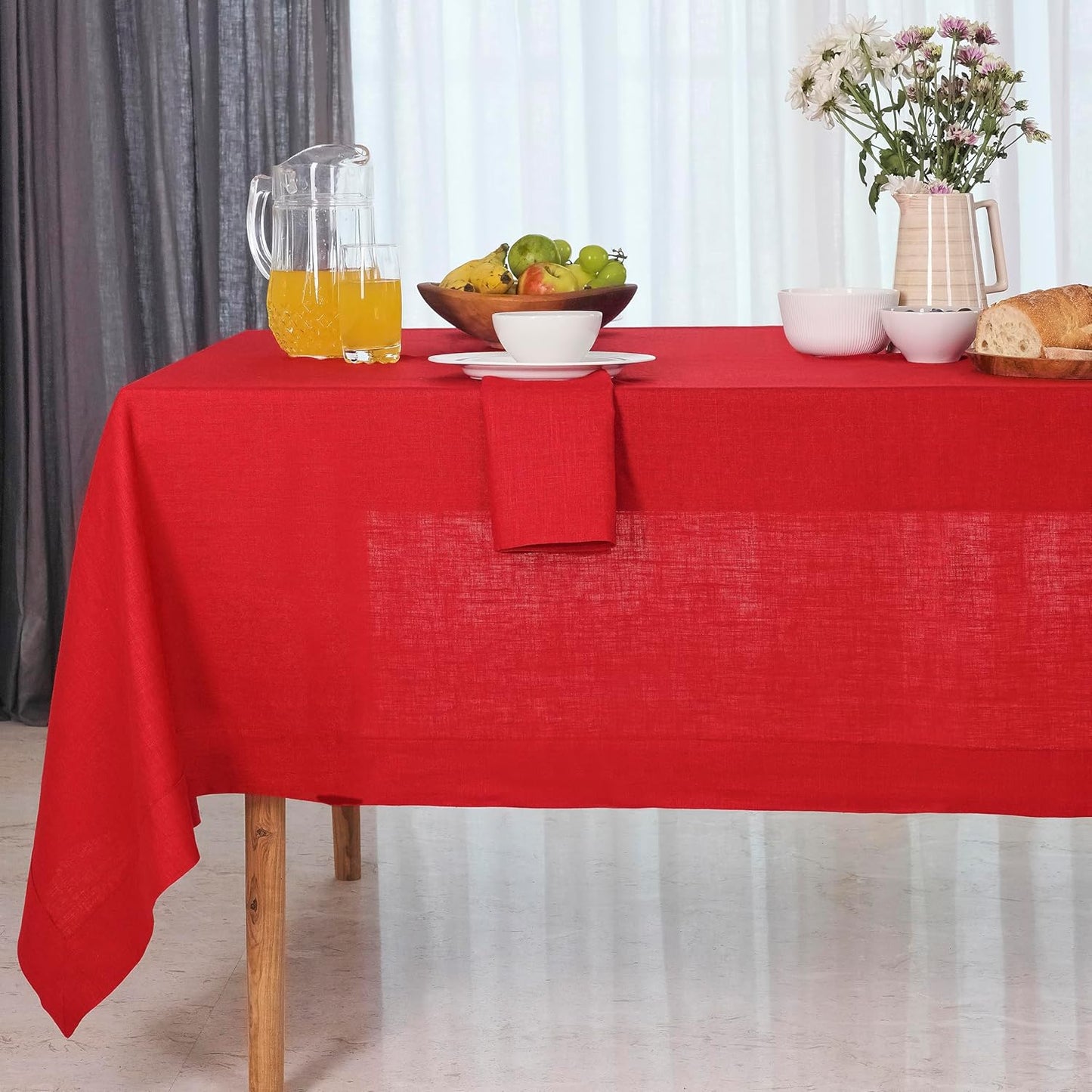 D'Moksha Homes Dark Red Linen Tablecloth 54 x 72 Inch - 100% Pure Linen Tablecloth for Rectangle Tables - Machine Washable Table Cloth for Summer, Fall and Halloween