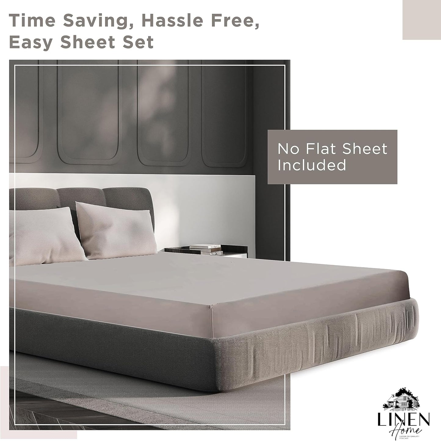 Linen Home 100% Cotton Percale Fitted Sheet Set King Size, Ivory, Deep Pocket, 3 Piece - 1 Deep Pocket Fitted Sheet and 2 Pillowcases, Crisp Cool and Strong Bed Linen