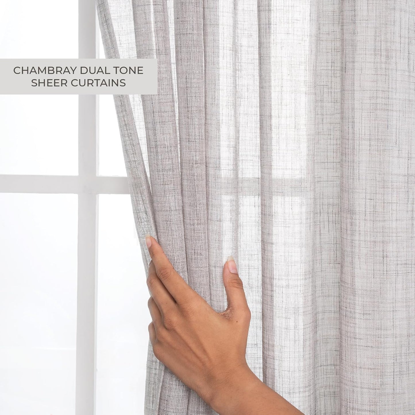 D'Moksha Homes White and Grey Faux Linen Curtains 63 Inches Long - 52 x 63 Inch 2 Panels Light Filtering Rod Pocket Sheer Curtains - Recycled Fabric Faux Jute - Window Treatment for Living Room