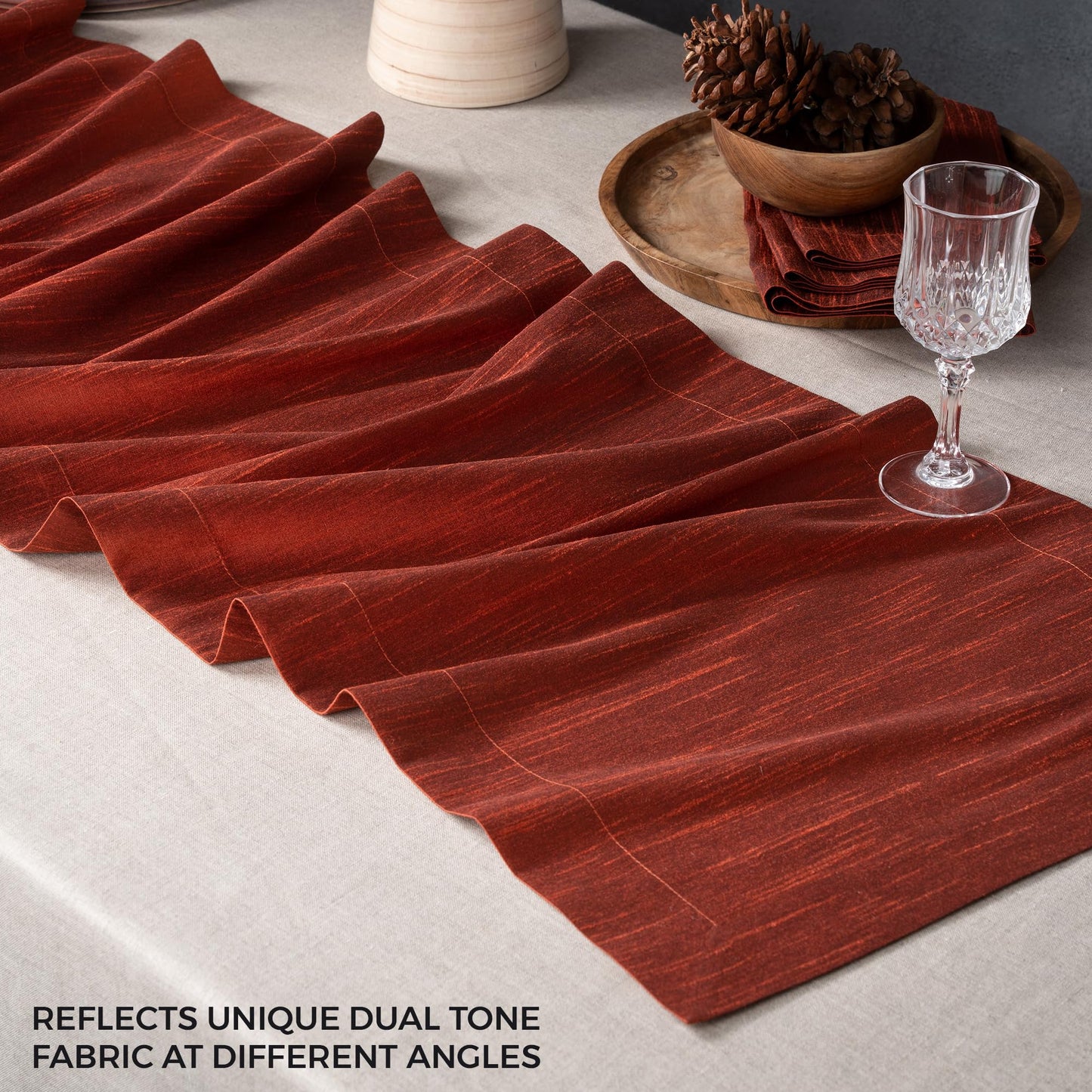 D'Moksha Homes Wine Red Table Runner 14 x 48 Inch - Vegan Silk, Elegant Wine Red Silk Table Runner 48 inch - Machine Washable for Coffee Tables, Fall, Halloween - 100% Cruelty Free, Recycled Fabric