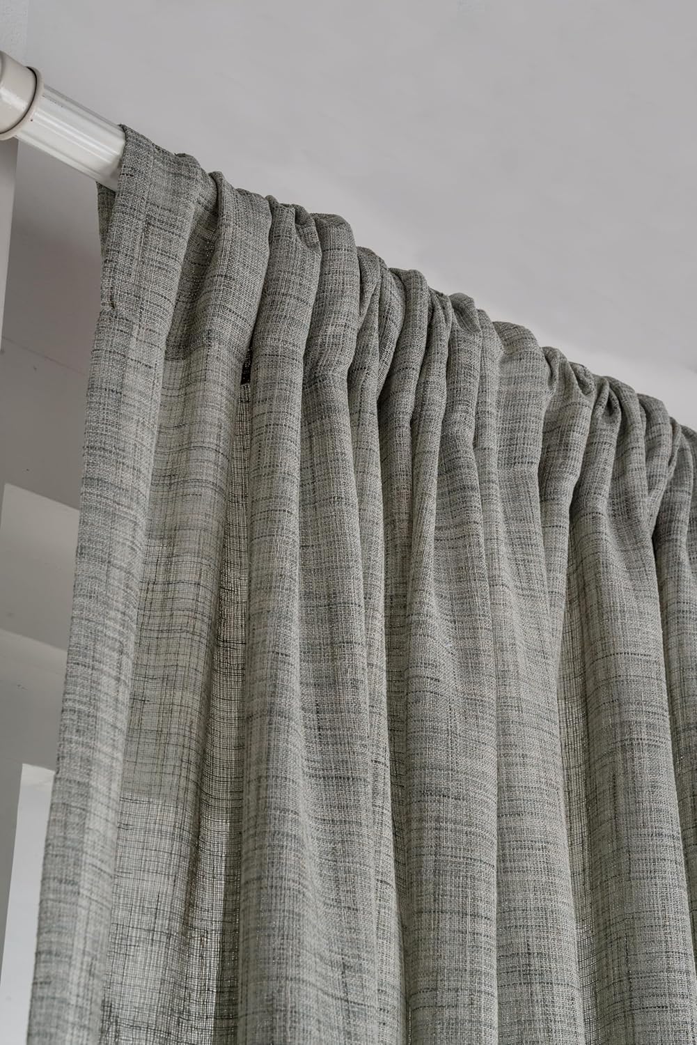 D'Moksha Homes White and Grey Faux Linen Curtains 63 Inches Long - 52 x 63 Inch 2 Panels Light Filtering Rod Pocket Sheer Curtains - Recycled Fabric Faux Jute - Window Treatment for Living Room