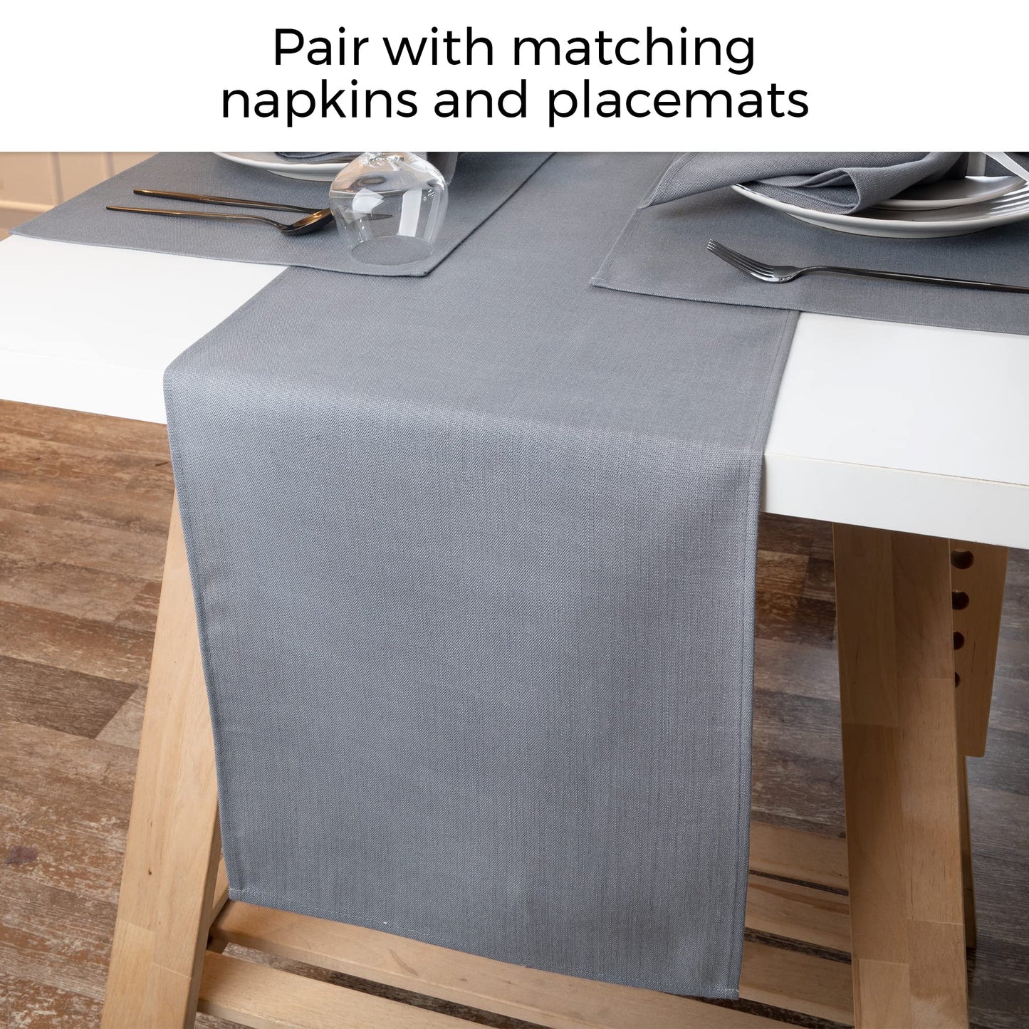 D'Moksha Homes Chambray Cream and White Table Runner 13 x 36 Inch - Faux Linen Table Runner - Wrinkle Resistant, Machine Washable Ideal for Coffee Tables, Fall, Halloween - 100% Recycled Fabric