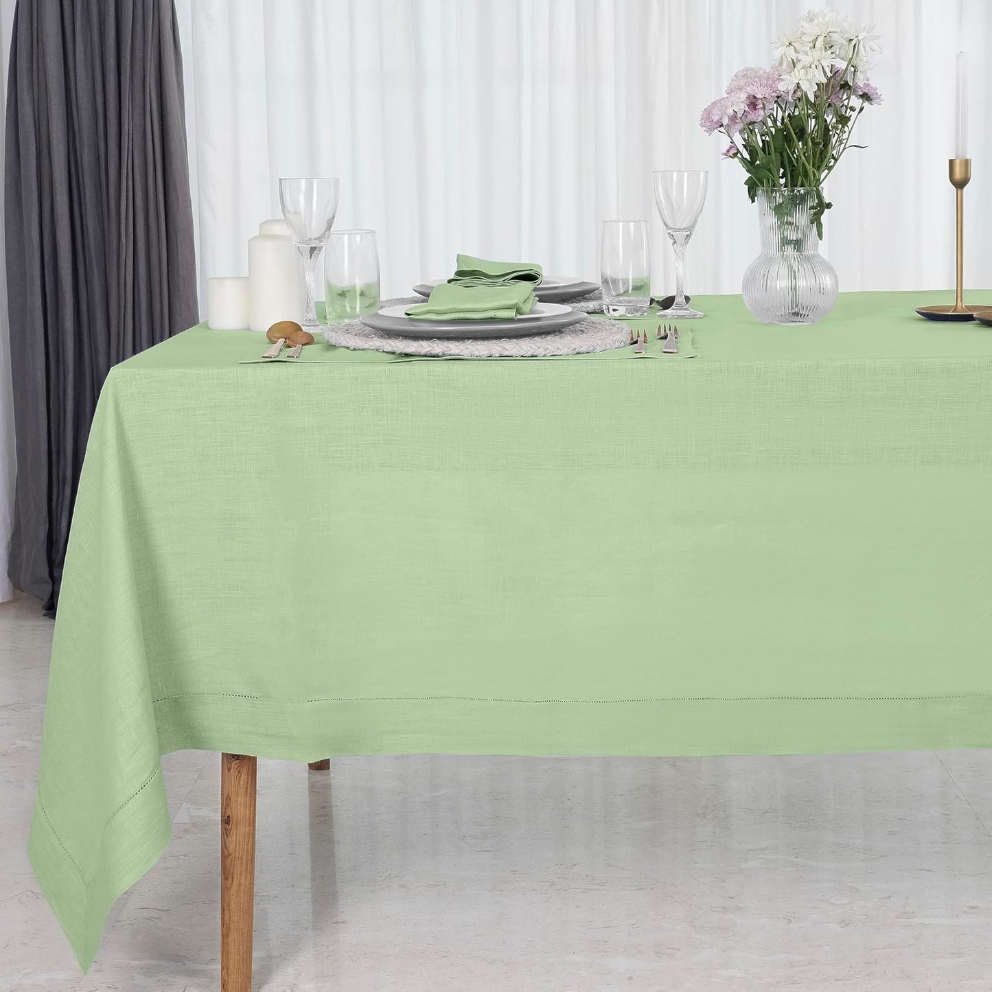 D'Moksha Homes Black Linen Tablecloth for Rectangle Tables 60 x 90 Inch - 100% Pure Linen Black Table Cloth - Classic Hemstitch, Machine Washable Tablecloth for Summer, Fall and Halloween
