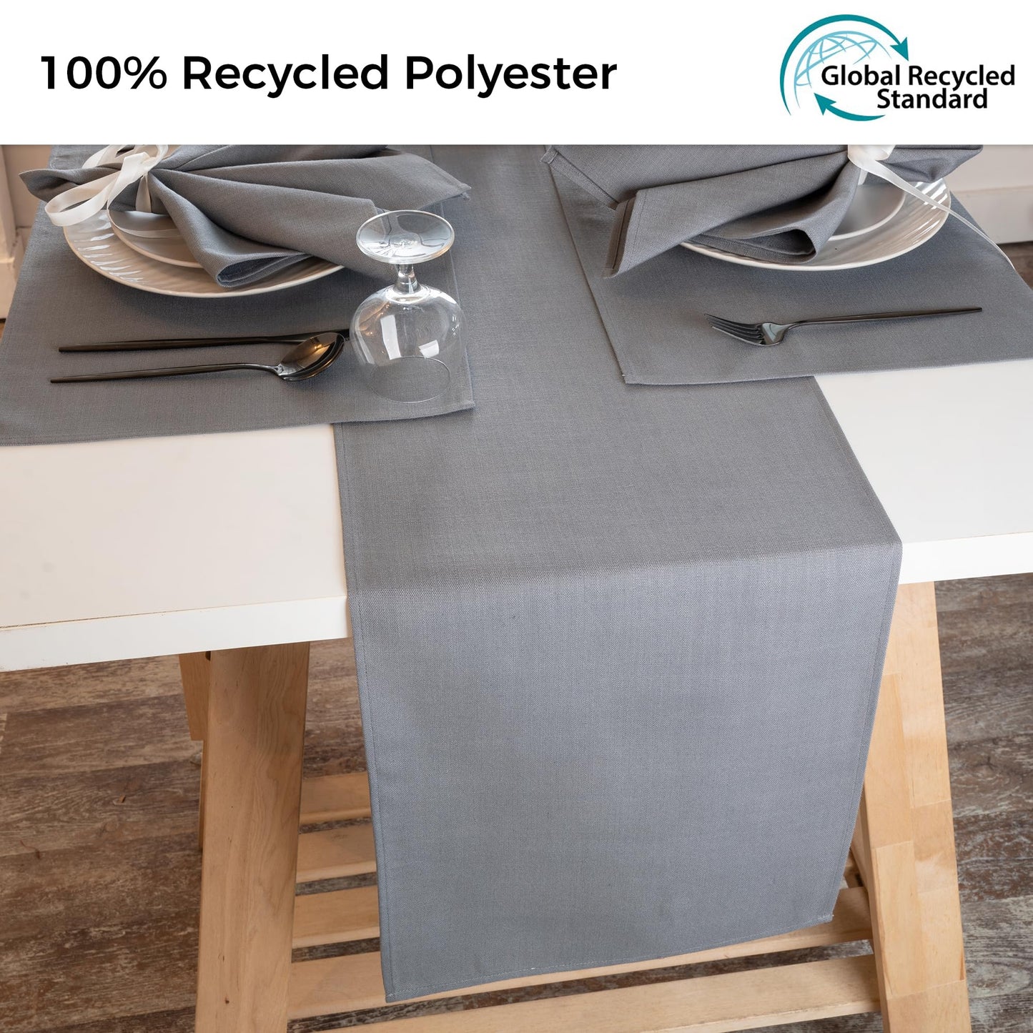 D'Moksha Homes Charcoal Grey Table Runner 13 x 72 Inch - Faux Linen Table Runner 72 Inches Long - Wrinkle Resistant, Machine Washable for Fall, Halloween - 100% Recycled Fabric