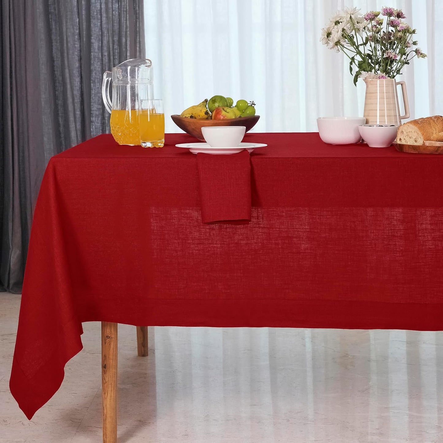 D'Moksha Homes Linen Natural Tablecloth 60 x 132 Inch - 100% Pure Linen Rectangular Tablecloth - Machine Washable Table Cloth for Summer, Fall and Halloween