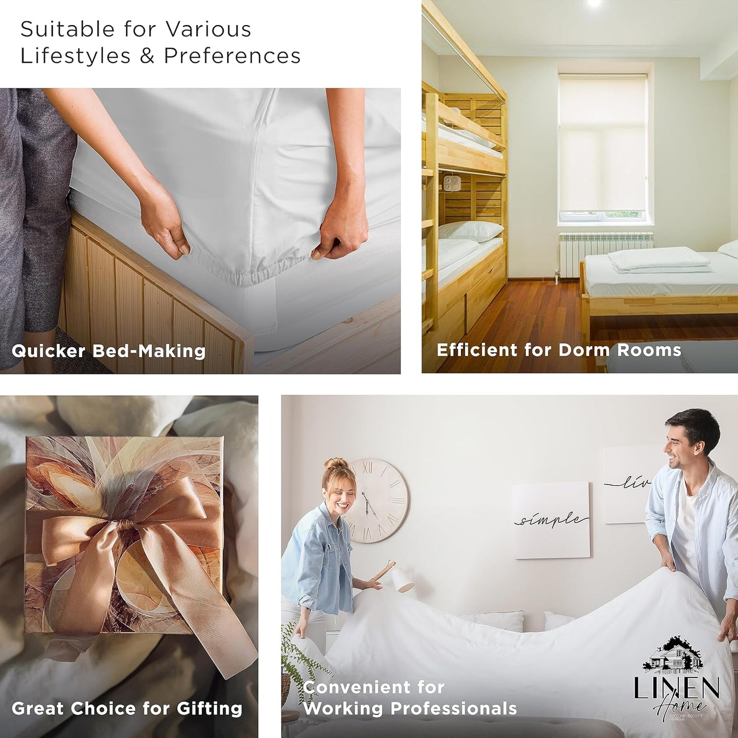 Linen Home 100% Cotton Percale Fitted Sheet Set King Size, White, Deep Pocket, 3 Piece - 1 Deep Pocket Fitted Sheet and 2 Pillowcases, Crisp Cool and Strong Bed Linen