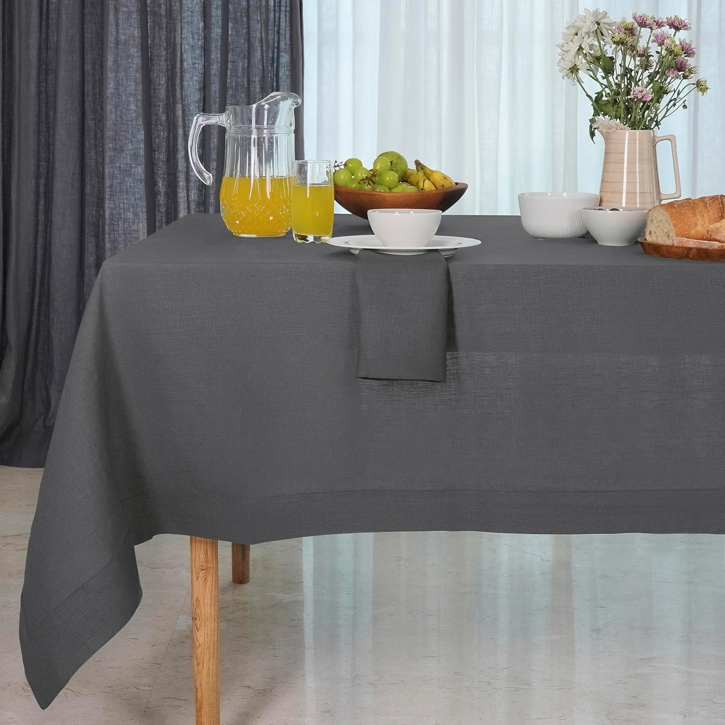 D'Moksha Homes Linen Natural Tablecloth 60 x 132 Inch - 100% Pure Linen Rectangular Tablecloth - Machine Washable Table Cloth for Summer, Fall and Halloween