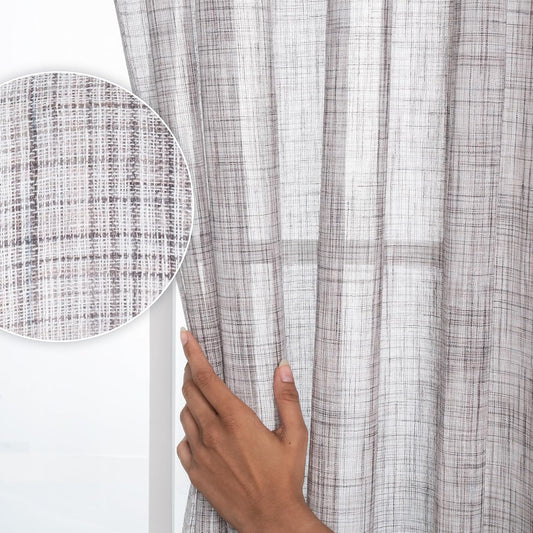 D'Moksha Homes White and Grey Faux Linen Curtains 63 Inches Long - 52 x 63 Inch 2 Panels Light Filtering Rod Pocket Sheer Curtains - Recycled Fabric Faux Jute - Window Treatment for Living Room