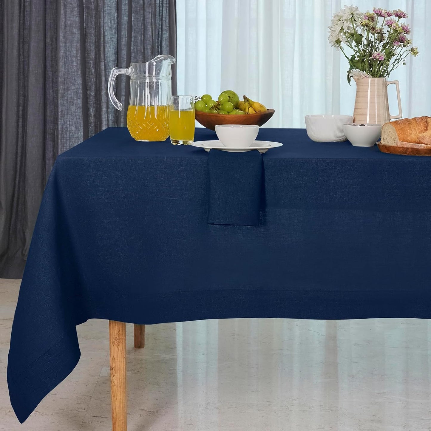 D'Moksha Homes Linen Ivory Tablecloth 60 x 132 Inch - 100% Pure Linen Rectangular Tablecloth - Machine Washable Table Cloth for Summer, Fall and Halloween