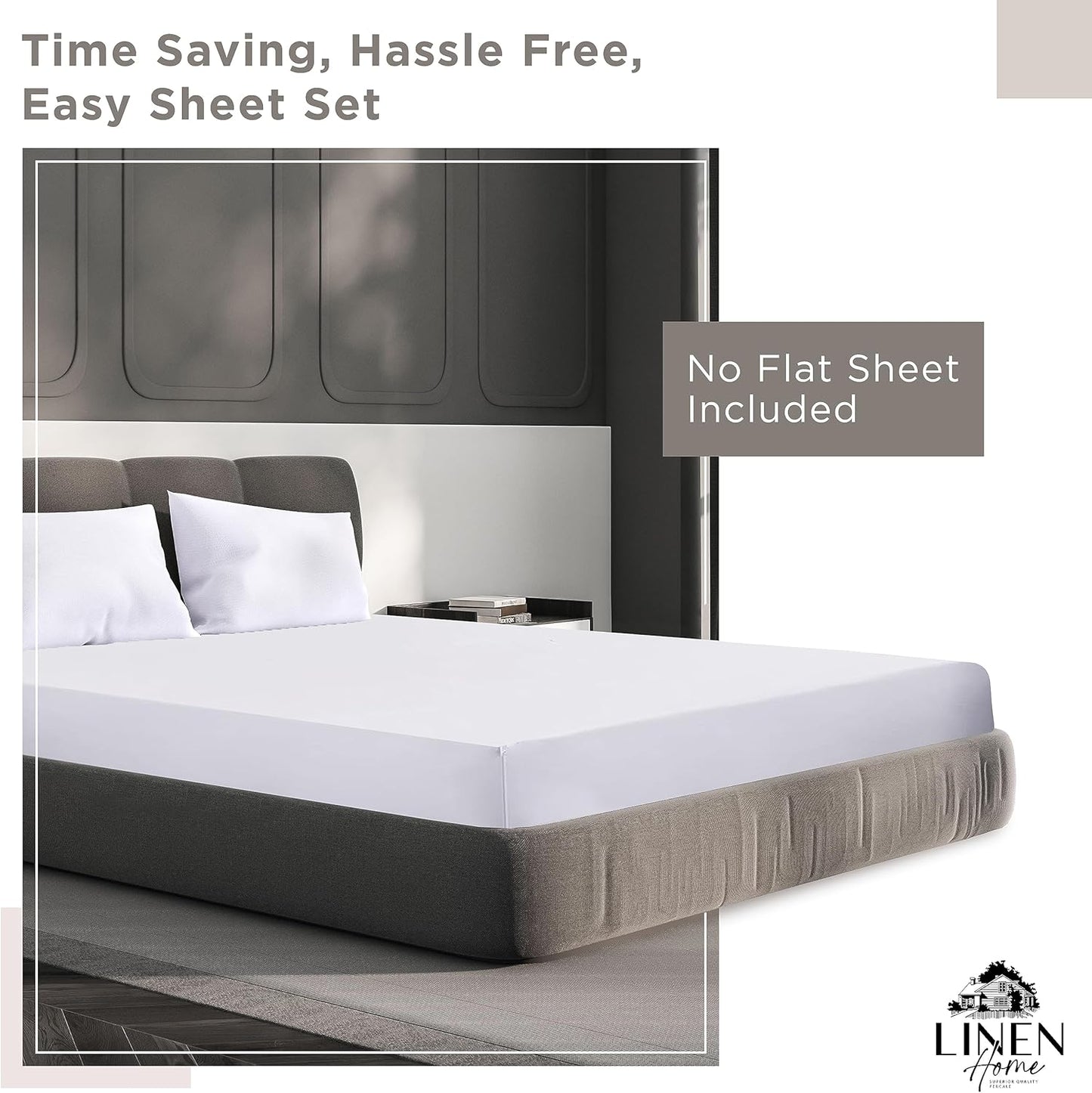 Linen Home 100% Cotton Percale Fitted Sheet Set King Size, Ivory, Deep Pocket, 3 Piece - 1 Deep Pocket Fitted Sheet and 2 Pillowcases, Crisp Cool and Strong Bed Linen